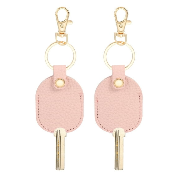 Uxcell Artificial Engraved Leather Keychain, 2 Pcs Replaceable Keychains Holder with Metal Clasp for Broken Car Key Men Women Pink