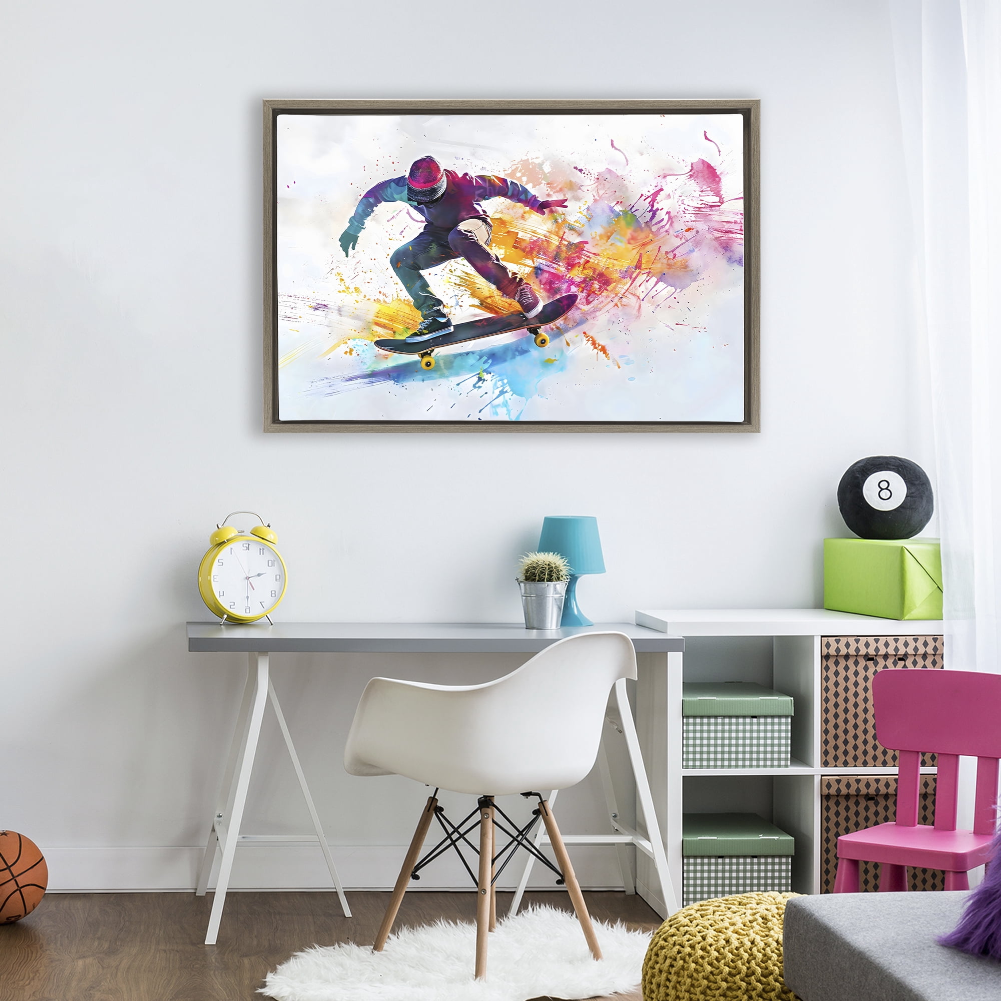 Stupell Industries Skateboarder in Motion Brown Framed Floater Canvas Wall Art, design by Creative Studio