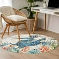 thumbnail image 5 of 4ft Round Rug, Sea Turtle Coastal Non-Skid Rubber Backing Large Area Rugs - Living Room Bedroom Home Office, Vintage Beach Coral Starfish Nautical Indoor Floor Mat Carpets Washable Rug, 5 of 9