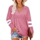 thumbnail image 2 of Sonducket Camiseta de mujer a rayas de manga larga básica con cuello en V blusa suelta informal Prendas para la parte del cuerpo Rosa M, 2 of 6