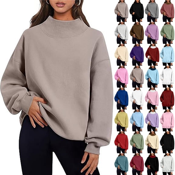 KICILVS Oversized Mock Neck Sweatshirt Mock Neck Drop Shoulder Sweatshirt Casual Loose Long Sleeve Pullover Tops Trendy Fall Clothes XL