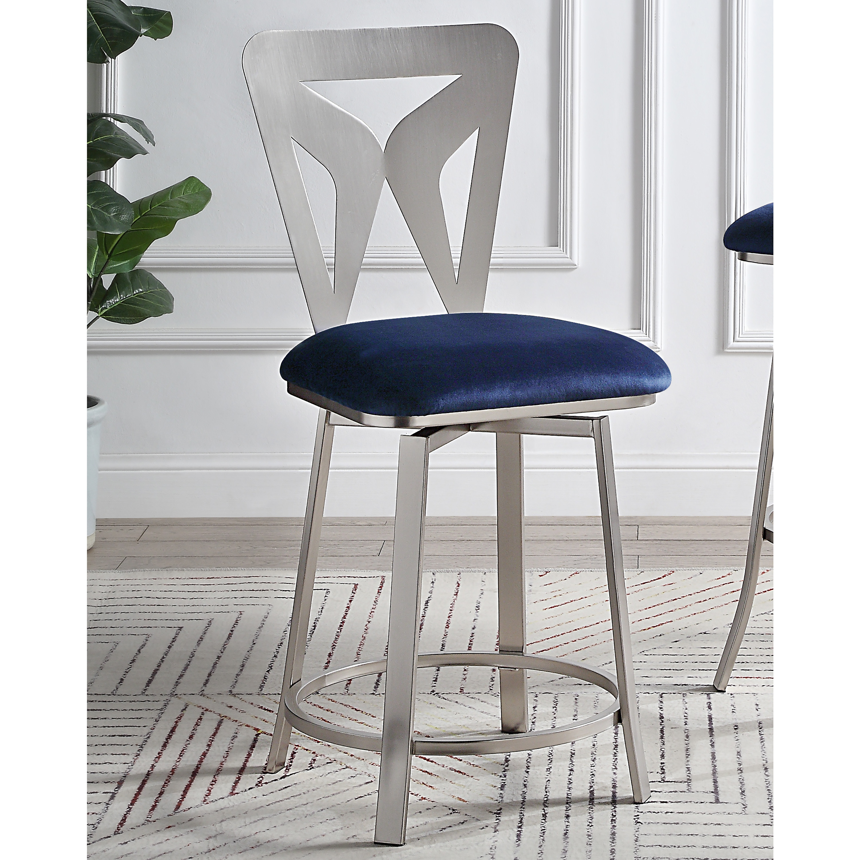 Furniture of America Harper Metal Swivel Stool-Set of 2, Navy, 24-in