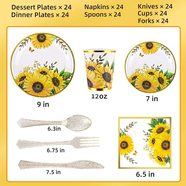 Sunflower Party Supplies Sunflower Plates and Napkins Set Sunflower Paper Plates Party Cups Napkins and Cutlery for Sunflower Birthday Baby