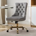 thumbnail image 2 of Upholstered Tufted Office Chair with Golden Metal Base, Adjustable Desk Chair Swivel Office Chair Armless Office Chair for Bedroom Livingroom Game Study Makeup Chair, 2 of 8