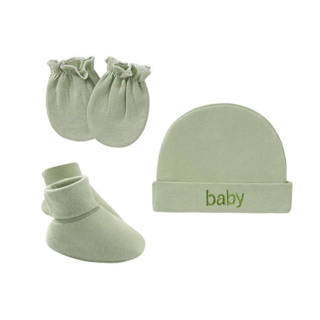 Gorro de bebé de una sola capa, europeo y americano, para recién nacidos, guantes antiarañazos, funda para pies, gorro para bebé, funda para pies