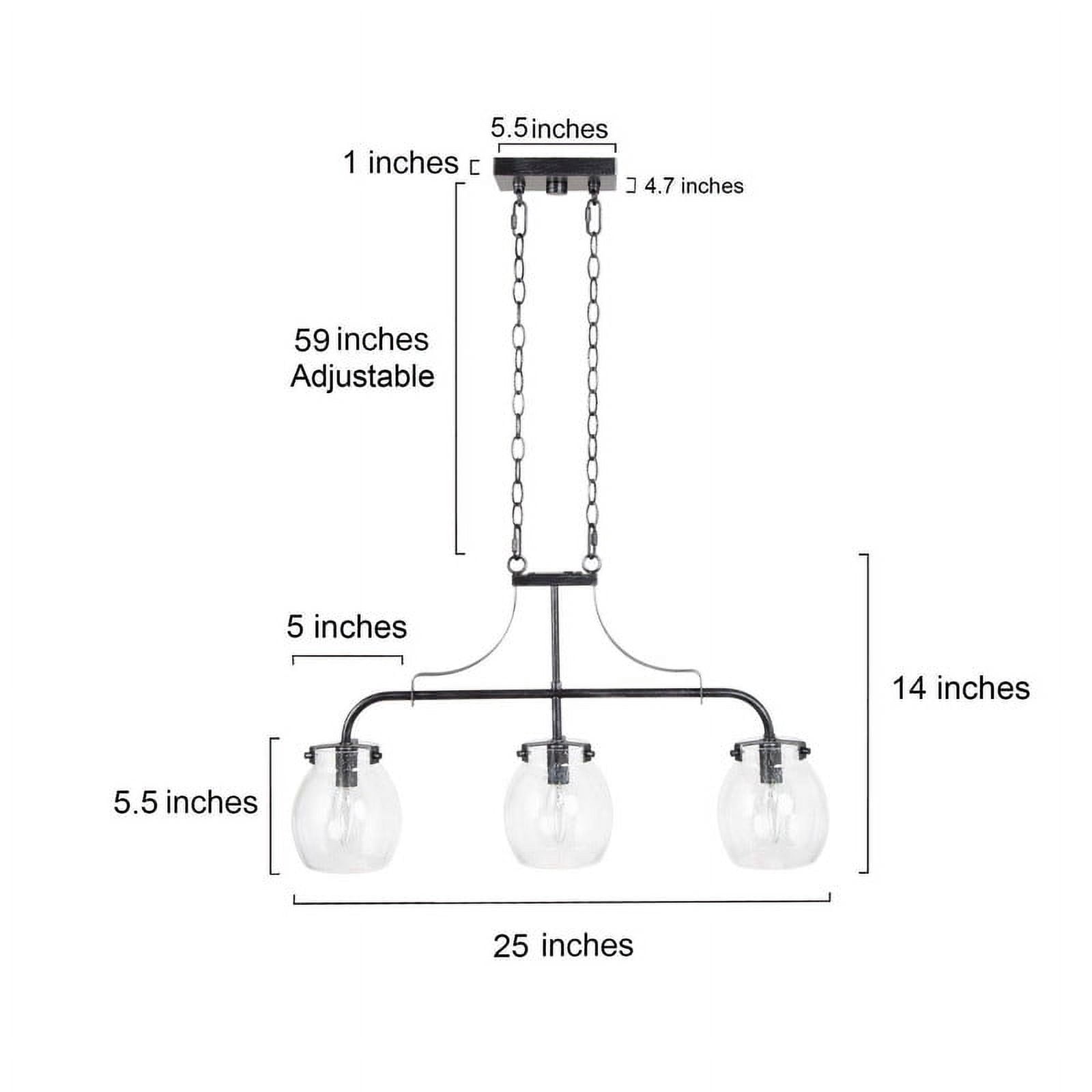 LNC 3-Light Black Kitchen Island Chandelier withseeded Glasss, Adjustable Hanging Fixture