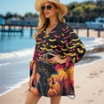 thumbnail image 2 of SCRAWLGOD Halloween Bats Women's Seven Quarter Sleeve Cardigan Shirt Plus Size Black Cat 3/4 Sleeve Tops for Women 2XL Casual Women Cardigan Shirt for Going Out, 2 of 7