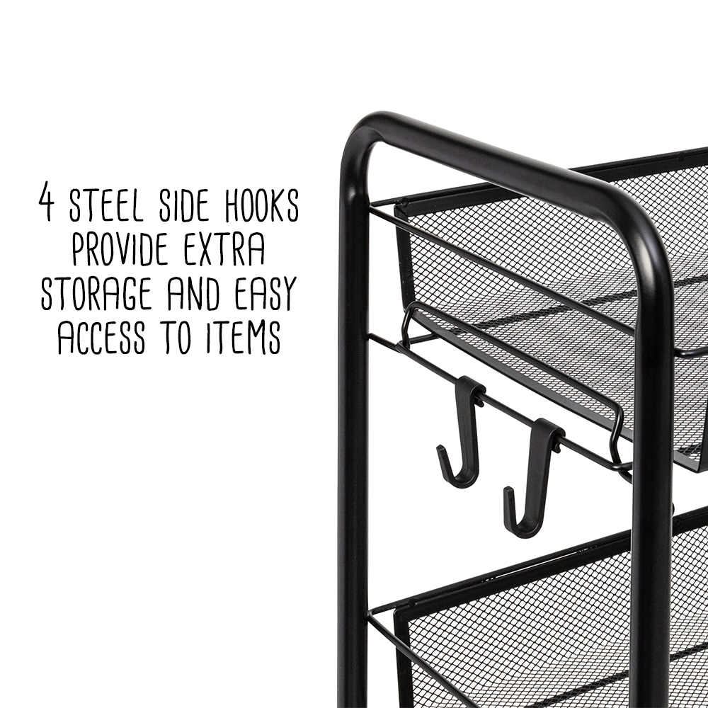 Honey-Can-Do Steel 5-Tier Rolling Storage Cart with 4 Hooks, Black - image 5 of 10