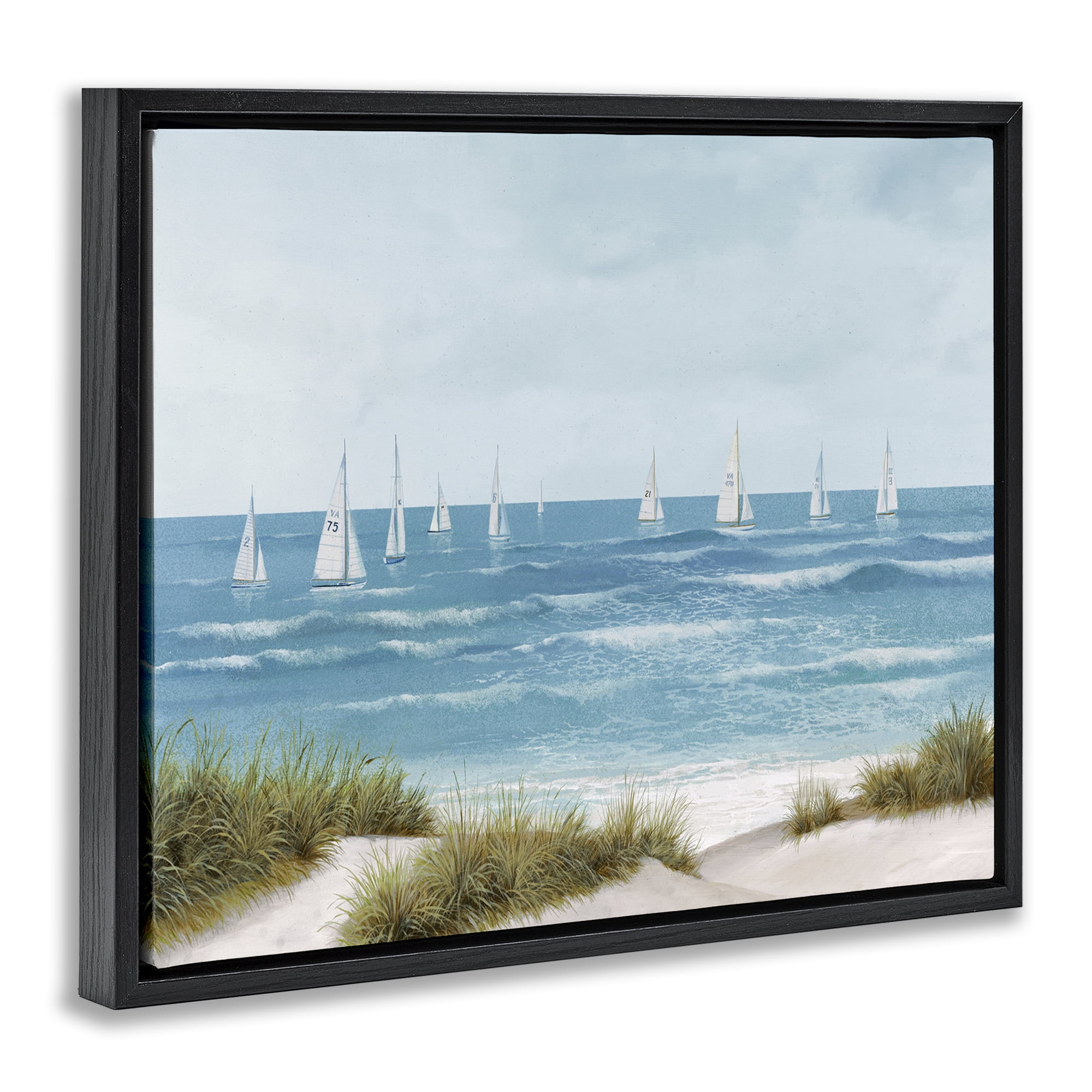 Stupell Industries Sail Away Seaside Boats Black Framed Floater Canvas Wall Art, design by Lorenzo Collective