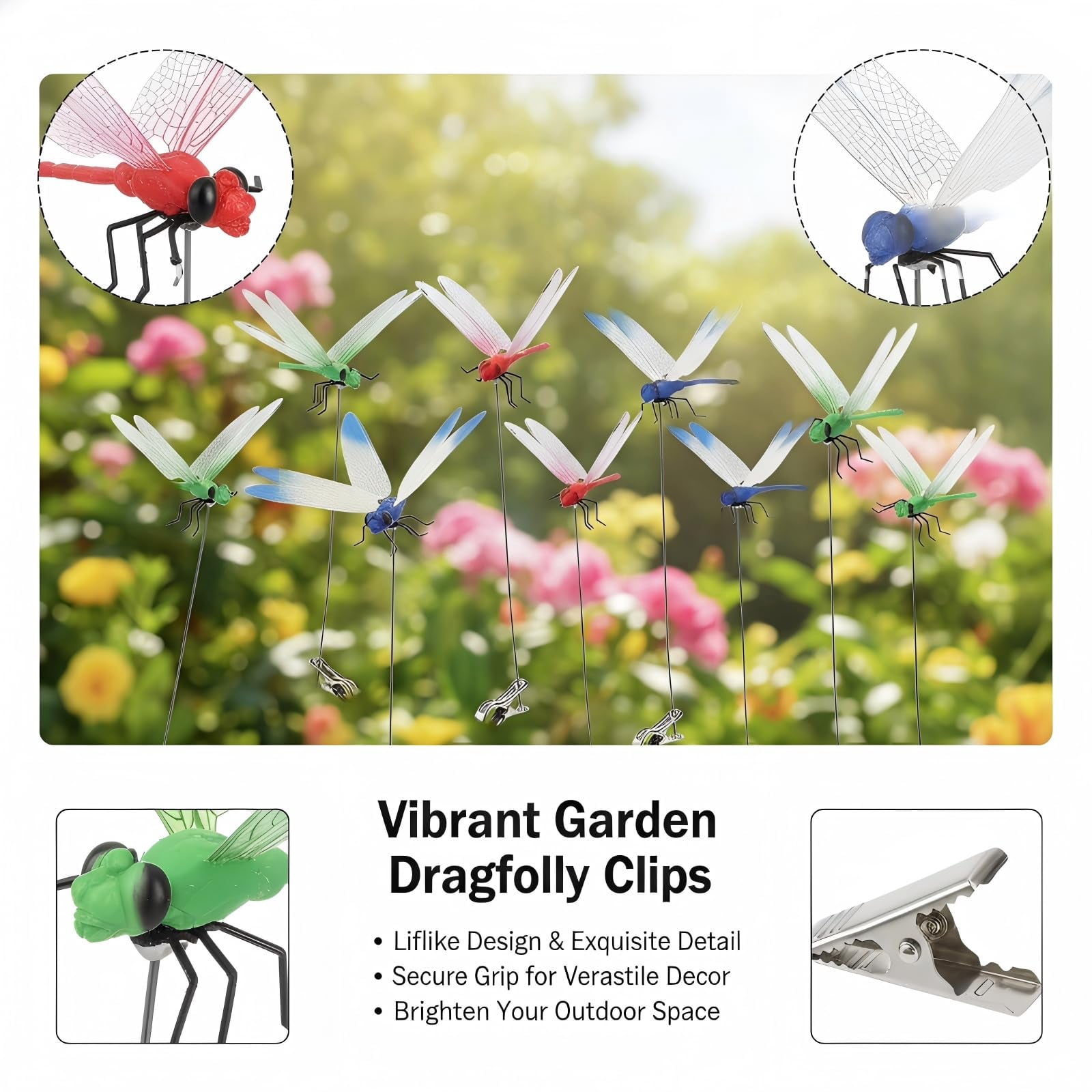 Dragon Fly Clips for Bugs Repellent, 3D Dragonfly Garden Stakes Decor - Dragonfly Clips to Keep Bugs Away, for Outdoor Garden Decoration & Hat Clip Accessories (20pcs)