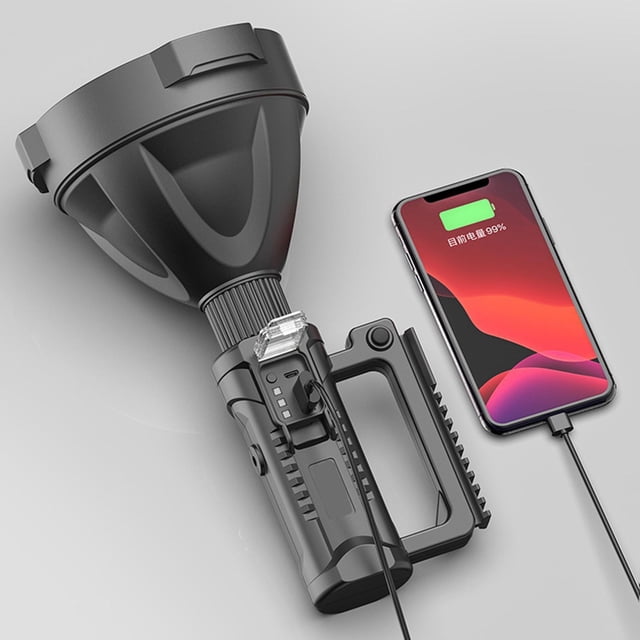 Linterna de portátil LED súper brillante, reflector recargable de 8000 , luz puntual de larga duración, linterna táctica para exteriores W590 sin base