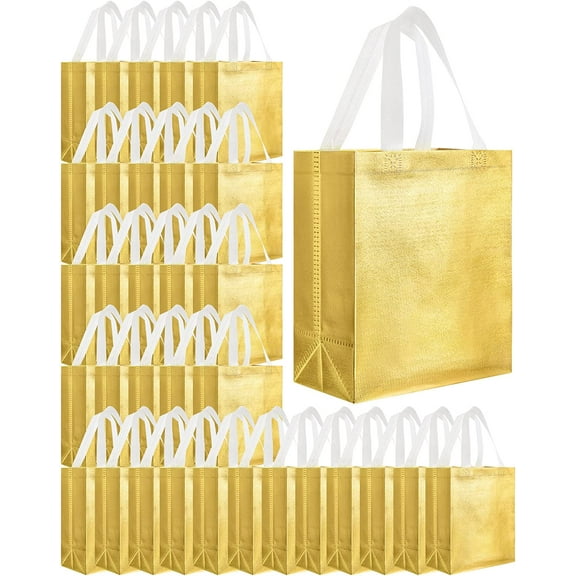 80 Pieces Gift Bags Set Glossy Reusable Tote with Handles Grocery Bags Bulk for Wedding, Bachelorette Party, Christmas(Medium,Gold)
