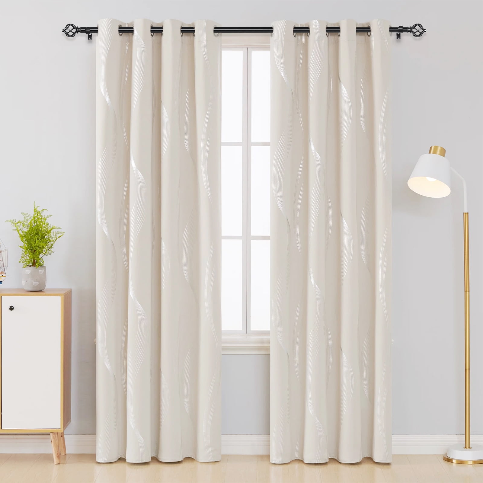 KAMANINA 3/4" Adjustable Single Curtain Rod with Twist Cage Finial, 28 - 48", Black