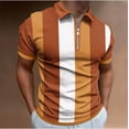 thumbnail image 2 of ZCFZJW Mens Striped Color Block Printed Polo Shirts Casual Short Sleeve Half Zip up Lapel Collar V Neck Pullover Tops Slim Fit Basic Golf T-Shirts Orange XL, 2 of 5