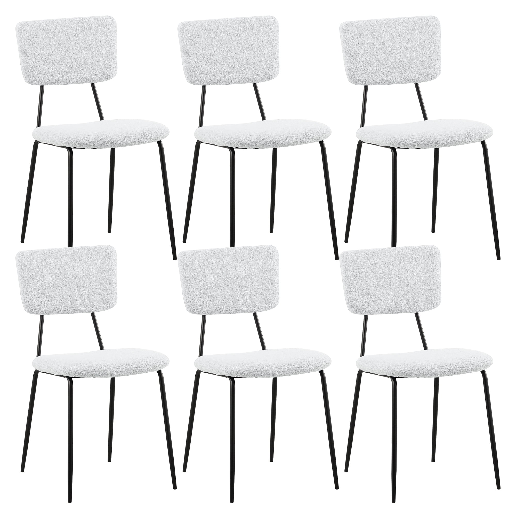 Resenkos Modern Plush Upholstered Dining Chairs Set of 6, White Chairs with Cushion High Back Metal Legs, Side Chairs for Kitchen Living Room Bedroom Furniture