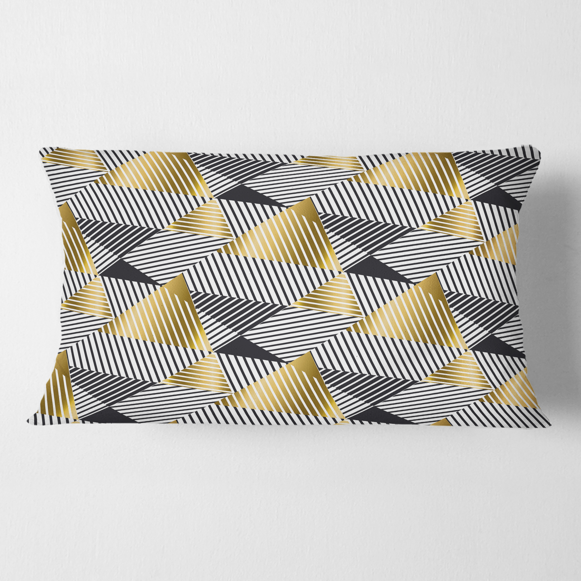 Designart Retro Luxury Waves In Gold And Blue VI' Mid-Century Modern Throw Pillow - 12x20