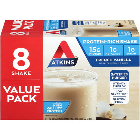 Atkins French Vanilla Shake, 11 fl oz, 8-pack (Ready to