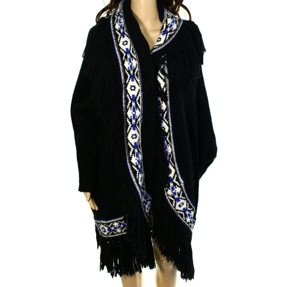 Polo Ralph Lauren NEW Black Womens Size Large L Fringed Wool Cardigan