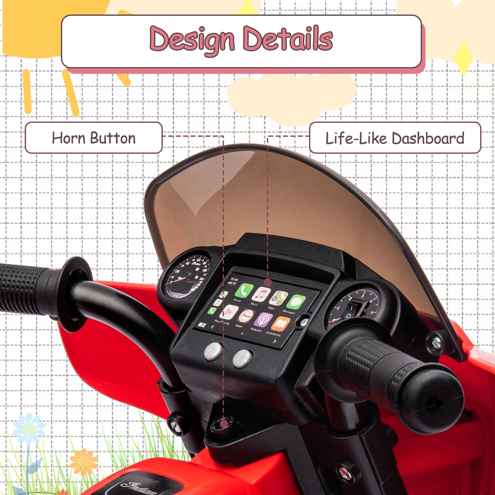 M optimized Ride on Motorcycle for Kids, 6V Electric Dirt Bike, Battery Power Motorcycle with Music and Headlight for Boys Girls 3-8 Years