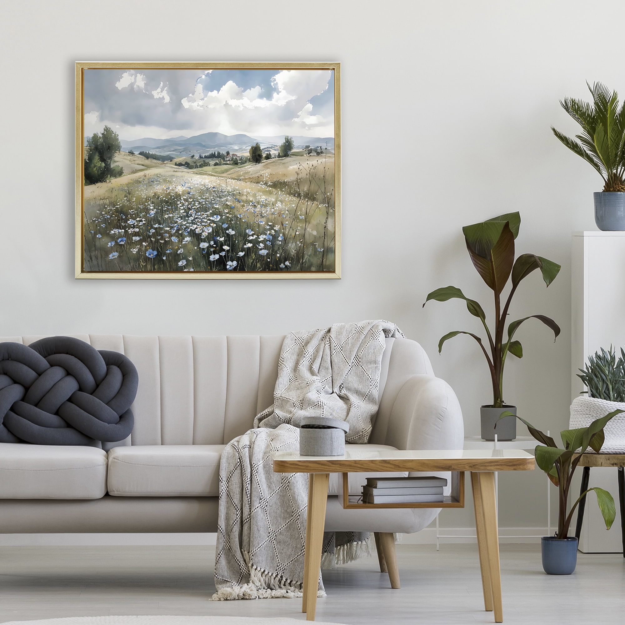 Stupell Industries Poppy Blues Across Meadow Gold Framed Floater Canvas Wall Art, design by Franklyn Gregory