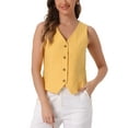 thumbnail image 1 of Chaleco sin mangas de botón y cuello en V para mujer Inspire Chic, color amarillo, talla S, 1 of 6