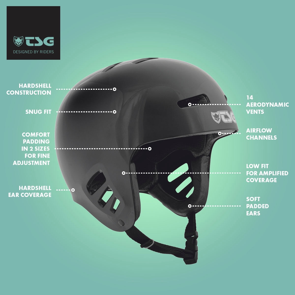 TSG Down Skate Bike Black Helmet Skateboarding MTB Hardshell Comfort Padding
