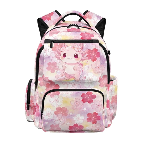 Chririnla Watercolor Cherry Blossom Print School Bag with Breathable Multi Pocket Bookbag, Adjustable Padded Straps 17 Inch School Backpack for Elementary School Travel Daily Use