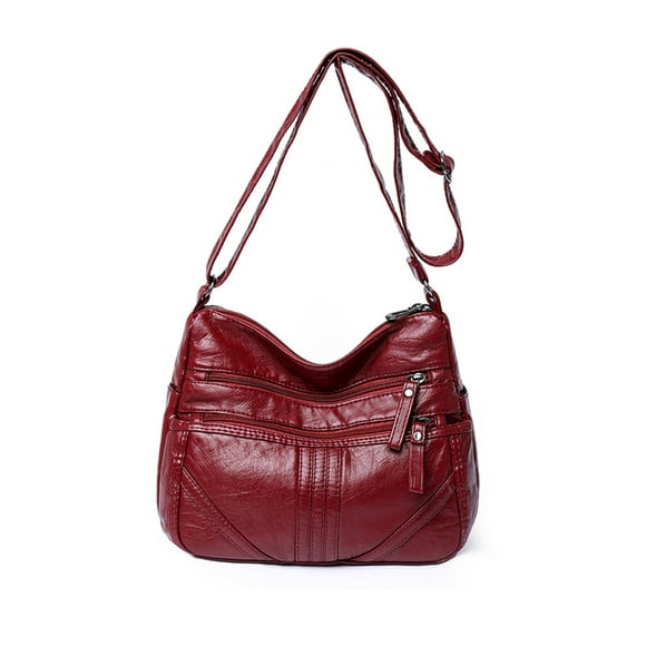 Fashnice Women Shoulder Bags Adjustable Strap Crossbody Bag Large Capacity Soft Purse Multi Pockets Ladies Fashion Metal Zipper Red