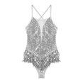 thumbnail image 5 of Xnihocha Womens Ballroom Latin Jazz Dance Outfit Sparkly Sequins Fringe Sleeveless Leotard Bodysuits+Hat Silver XXL, 5 of 7