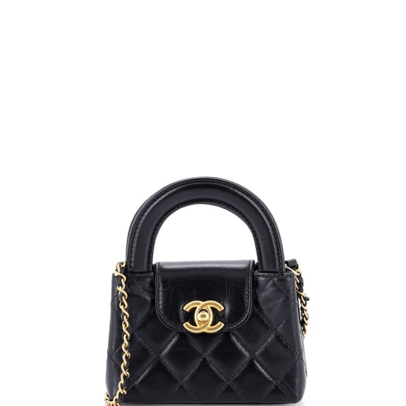 Pre-Owned Kelly Top Handle Shopping Bag Quilted Shiny Aged Calfskin Nano By Rebag