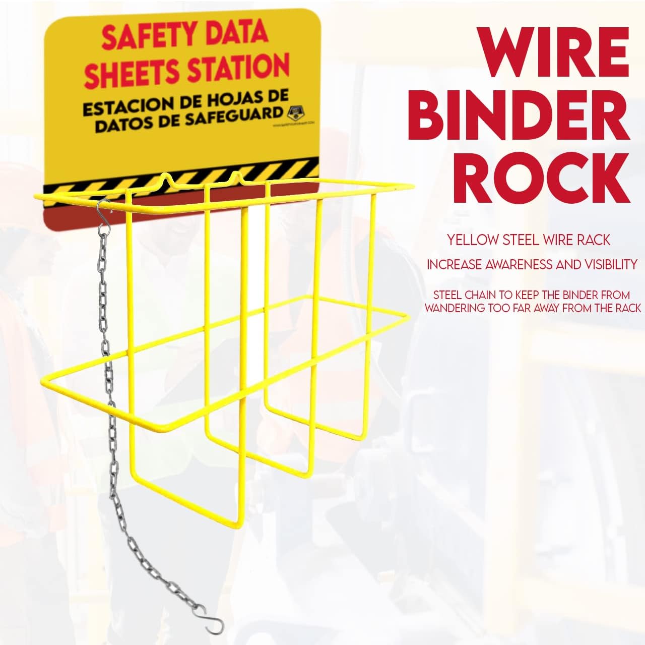 Performore SDS Display Rack -Set with 3 Inch Heavy Duty Ring Binder, Wire Rack, SDS Station Sign, Chain, Mounting Hardware, SDS Poster & SDS Sticker (250 Roll)