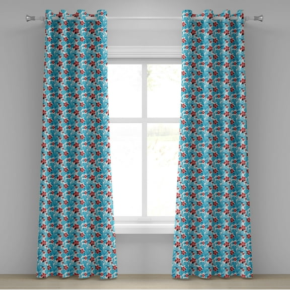 Ambesonne Luau Grommet Curtain, Island Vegetation Leaves, 50" x 108", Sky Blue and Vermilion