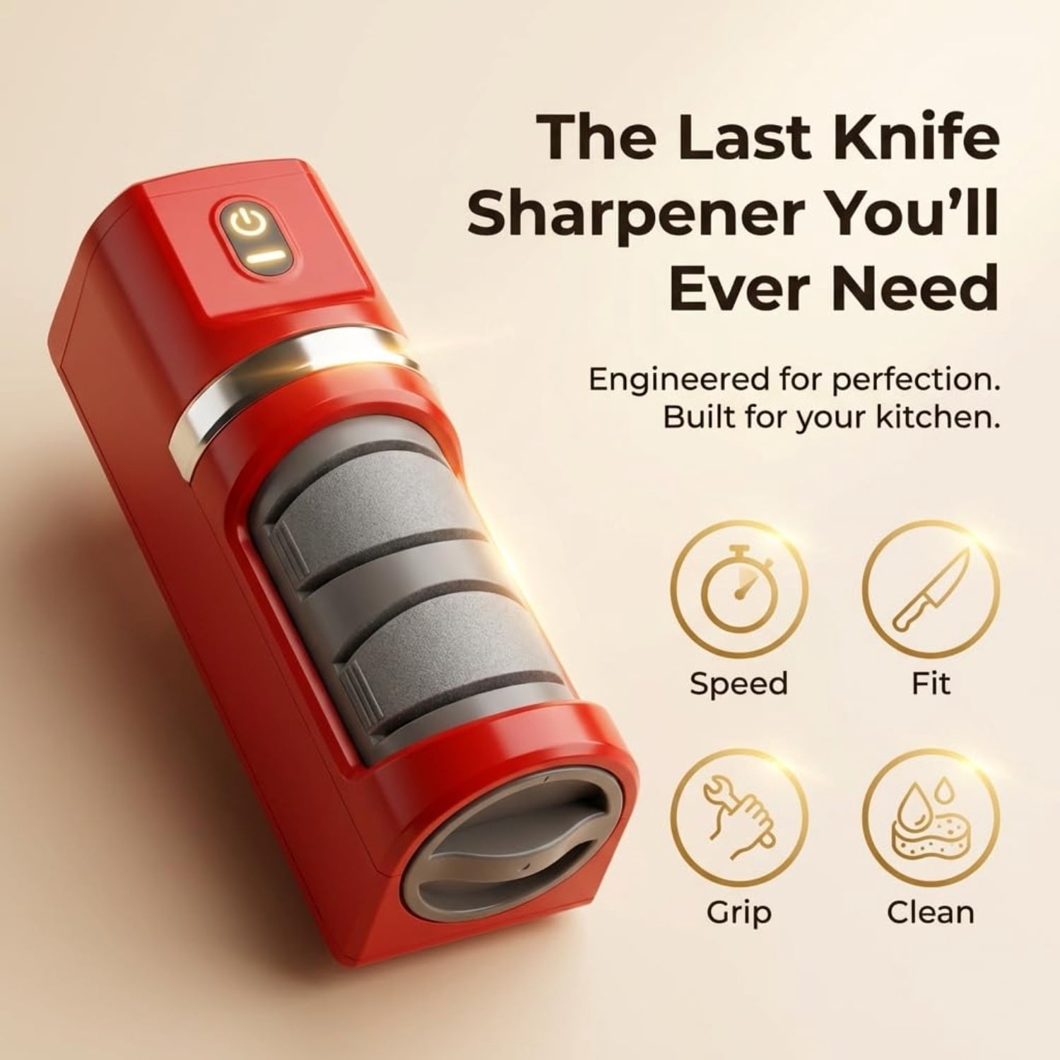 Electric Knife Sharpener for Kitchen Knives – Cordless Rechargeable Professional Sharpening Tool, Automatic Sharpener with Grinding Wheel & Strong Suction Base
