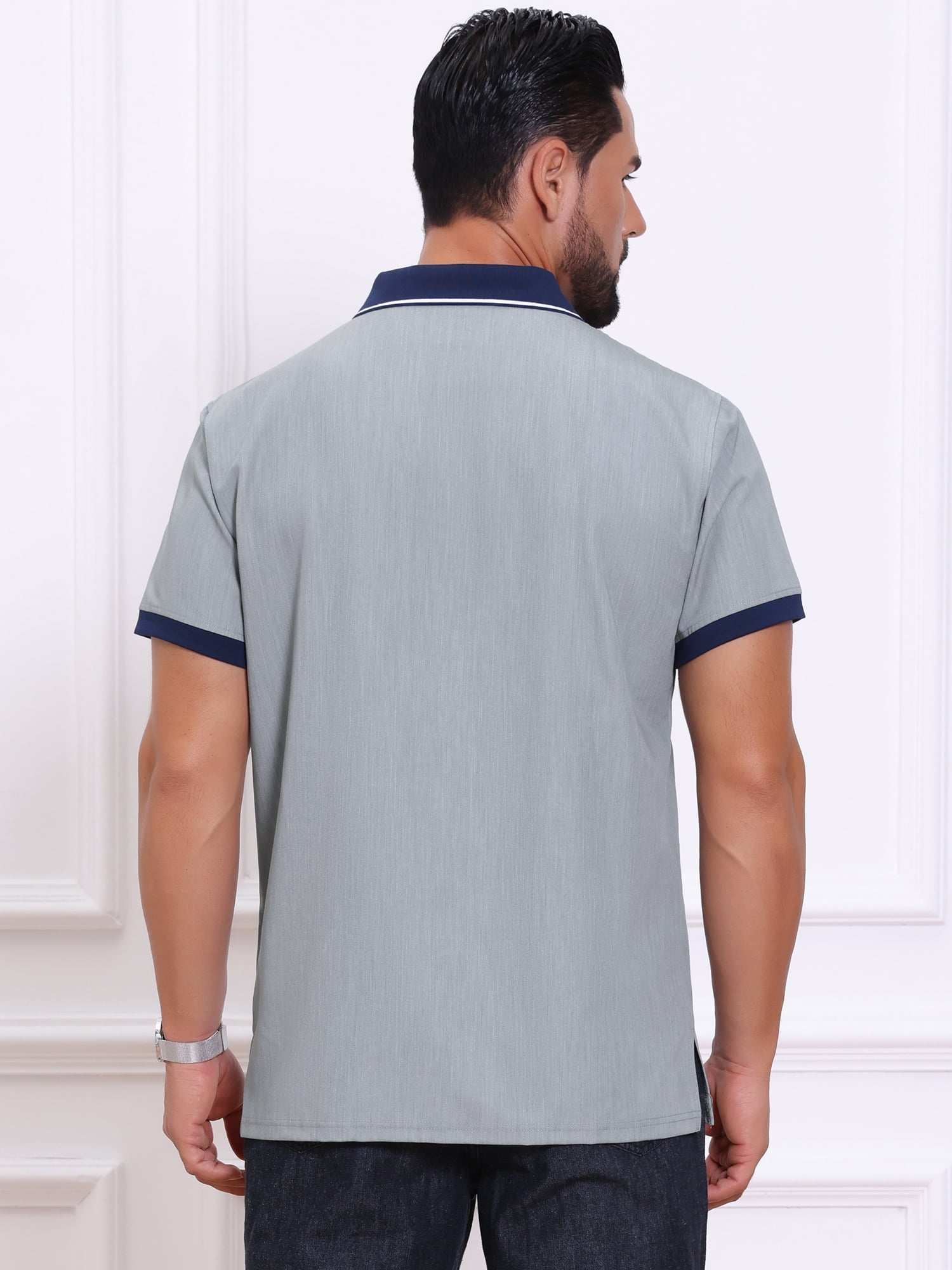 DARING DIVA Men's Short Sleeve Western Retro Stretch Color-Block Polo Shirts 2XL Gray