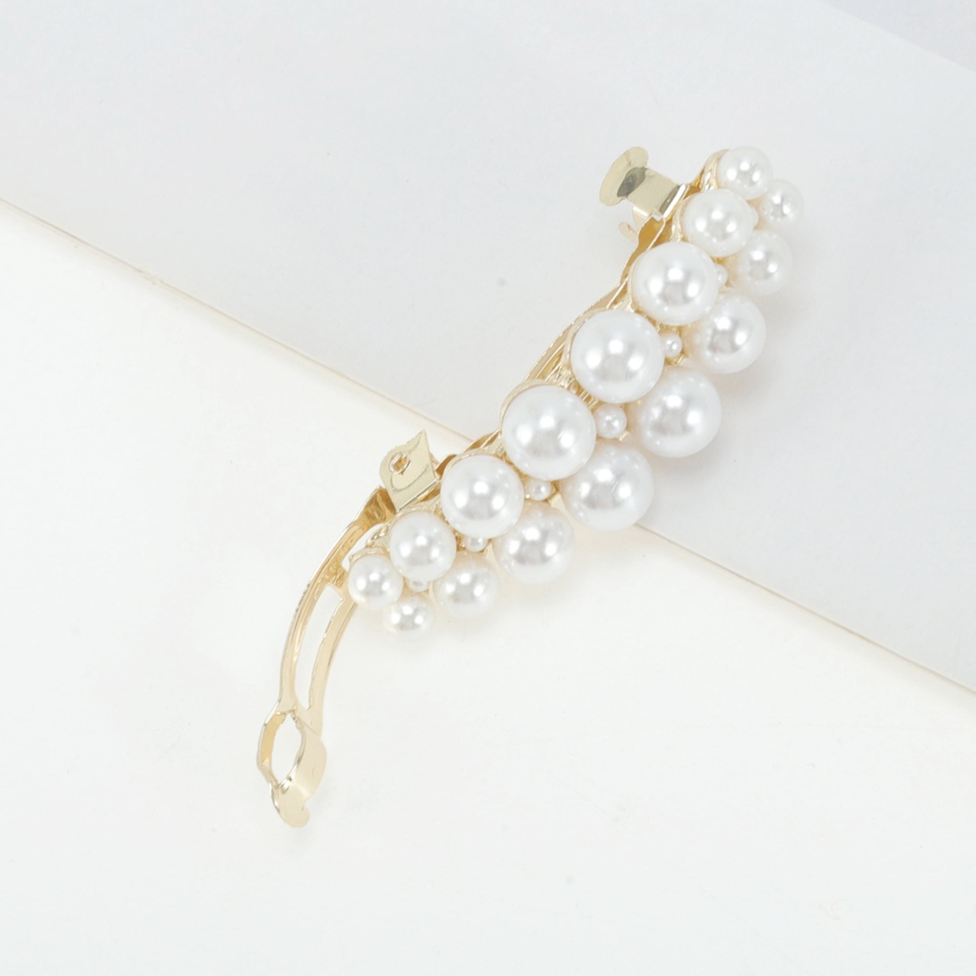 Unique Bargains 1pc Durable Stylish Grace Hair Clips Gold Tone White