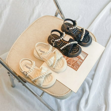 

PEASKJP Toddler Girl Sandals Girls Summer Outdoor Open Toe Soft Flat Anti Slip Sandals Girls Comfort Platform Sandals Beige 4