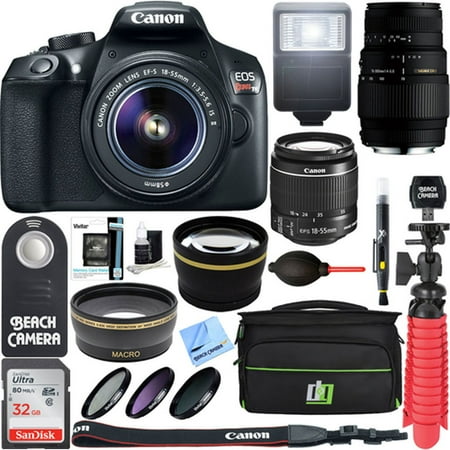 Canon EOS Rebel T6 Digital SLR Camera Wifi + 18-55mm IS II & Sigma 70-300mm Macro Telephoto Zoom Lens Kit + Accessory Bundle 32GB SDHC Memory + Bag + Wide Angle Lens + 2x Telephoto (Best Macro Camera Under 200)