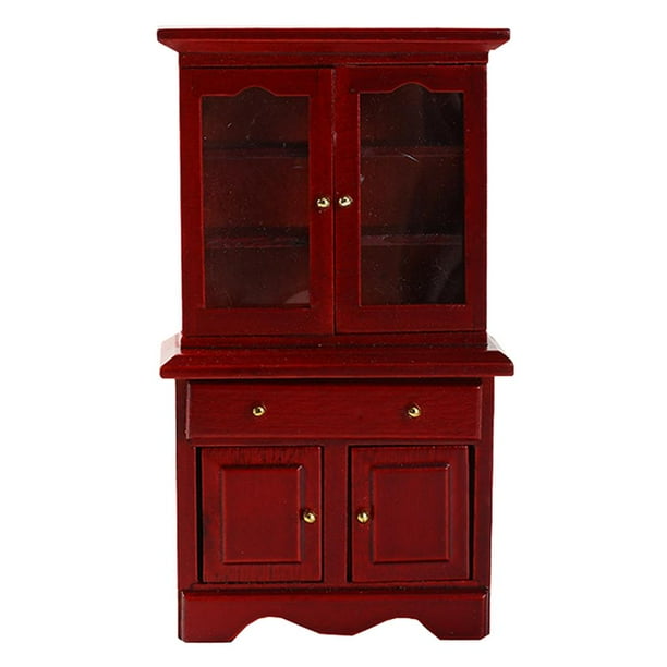 Mini armario de madera estilo vintage para casa de muñecas a escala 1/12, muebles DIY rojo