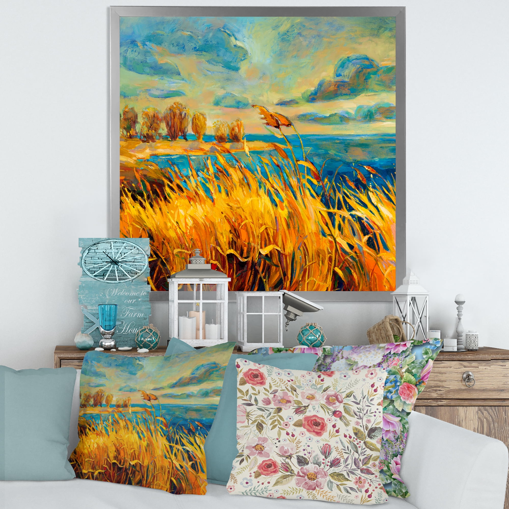 Designart 'Sunset Over Vibrant Lake' Nautical & Coastal Framed Art Print
