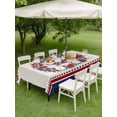 thumbnail image 4 of Outdoor Tablecloth with Umbrella Hole for Patio/Picnic/Party/Camping, Patriotic American Flag Waterproof Table Cloth Rectangle Table Cover Washable, Blue Red Flowers Wreath Retro Beige (52"x 70"), 4 of 9