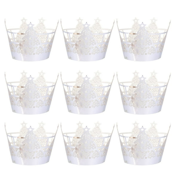 COSMOBETTY 50Pcs Festive Cupcake Liners Paper Cups Silver Hollow Small Cake Molds for Holiday Party