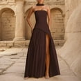 thumbnail image 2 of SMihono Womens Tube Dress Strapless Sexy Off Shoulder Side Slit Going Out Casual Elegant Club Party Maxi Dresses Brown L, 2 of 9