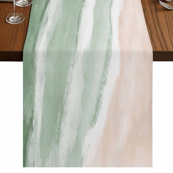 Ombre Green Ocean Burlap Cotton Table Runner 13x72 Inches Long, Coastal Waves Beach Gradient Farmhouse Table Runners, Outdoor Dining Tablecloths Decor for Baby Shower/Party/Wedding