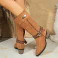 thumbnail image 6 of Brown Ladies Boots In Suede With Buckle Detail And Low Heel For A Stylish Fall Winter Appearance, 6 of 9