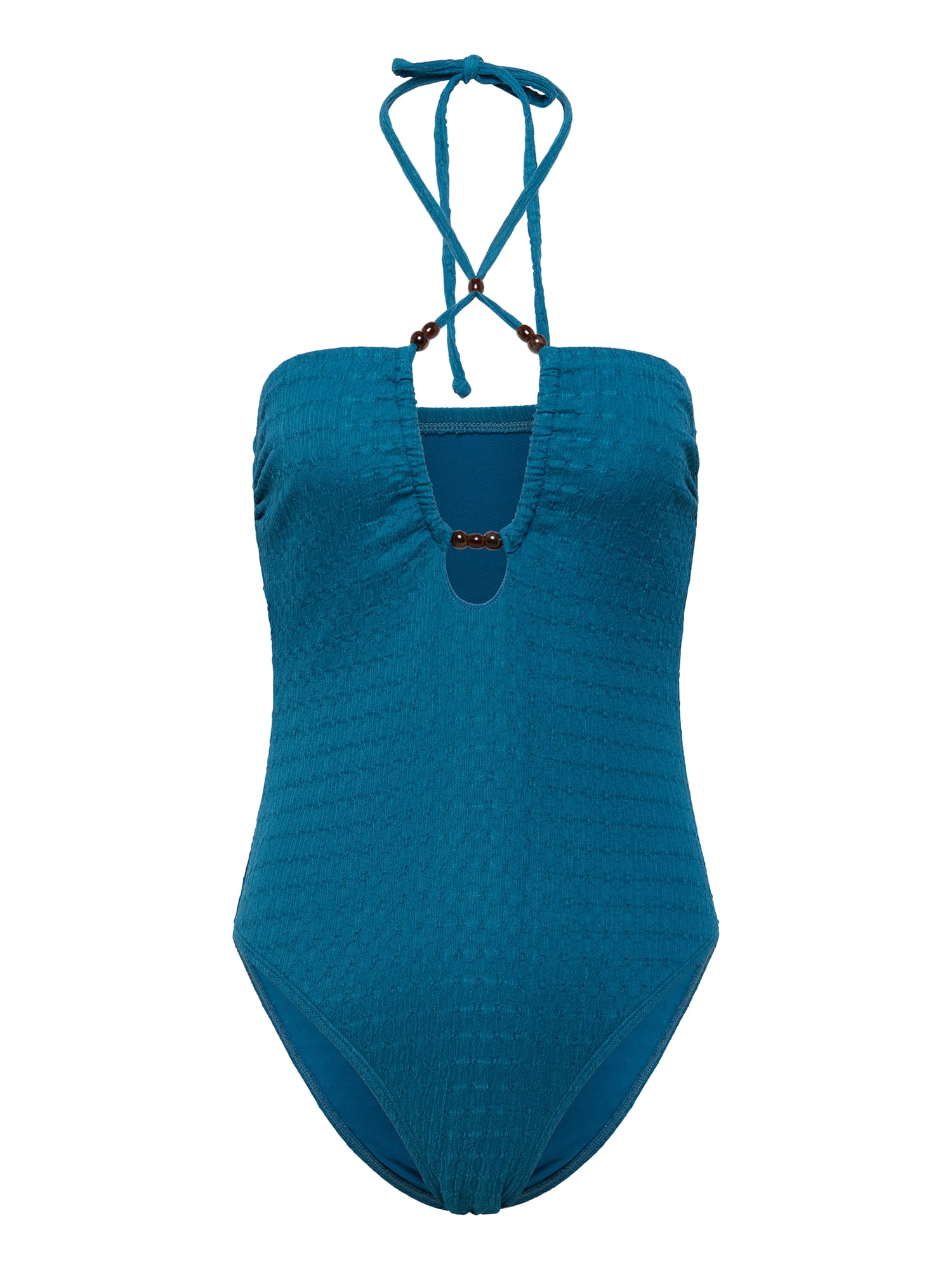 No Boundaries Women's Jungle Oasis Pucker Textured Halter One Piece, Sizes XXS-XXL