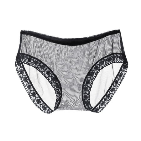 Sehao Women s Breathable Plus Size Lace Sheer Underwear Brief Panties Black