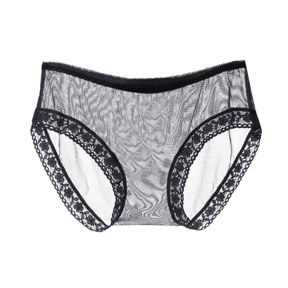 Sexy Lingerie for Women Low Waist Solid Lace Mesh Transparent Comfortable Briefs Black L
