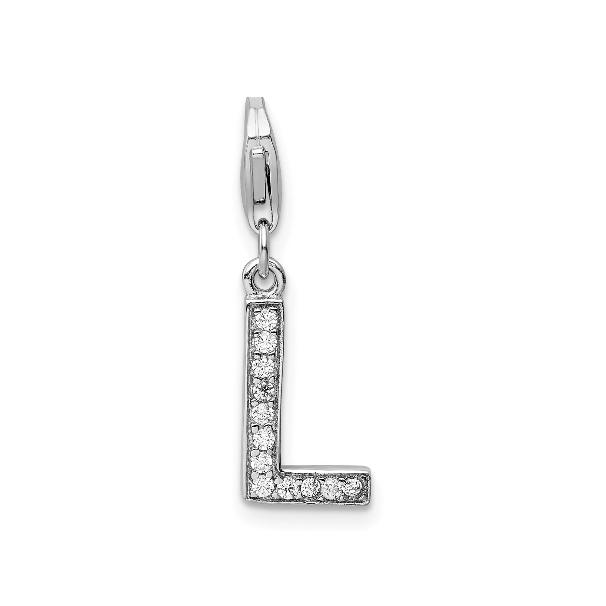 Sterling Silver Letter L Charm Pendant for Women with Cubic Zirconia, Initial Jewelry for Necklace or Bracelet, Personalized Alphabet Accessory with Lobster Clasp