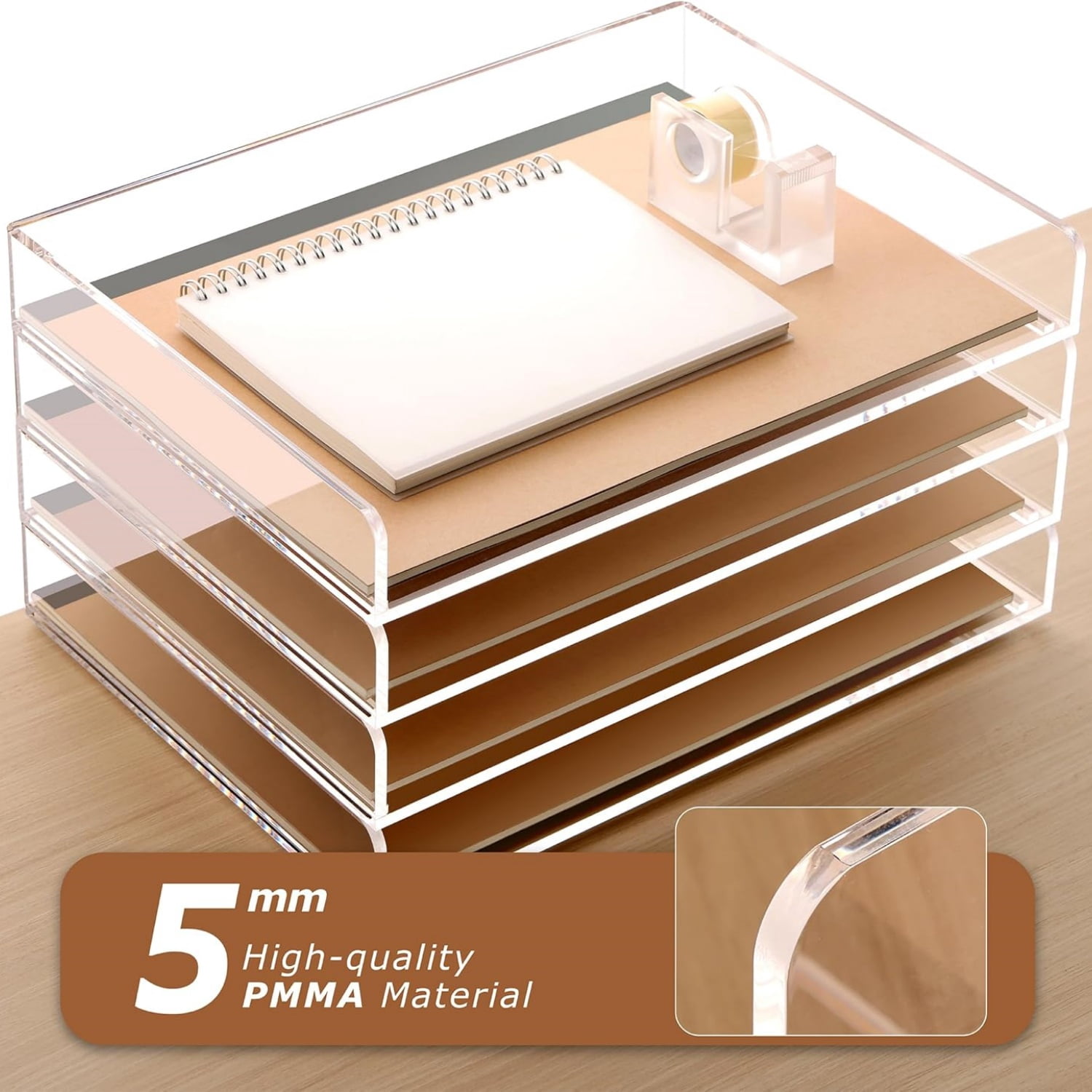 4 Tier Clear Desk Paper Letter Organizer Trays, A4 Stackable File Document Tray, Acrylic Desk Organizers and Accessories Sorter, Workspace Office Supplies Organizers,12.4inx8.86inx6.64in