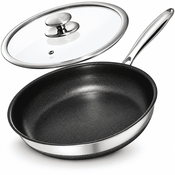 Kitexpert Non Stick Frying Pans with Lid, 10" Titanium Ceramic Pan Nonstick Stainless Steel Skillet, Dishwasher & Oven Safe, Compatible with All Cooktops